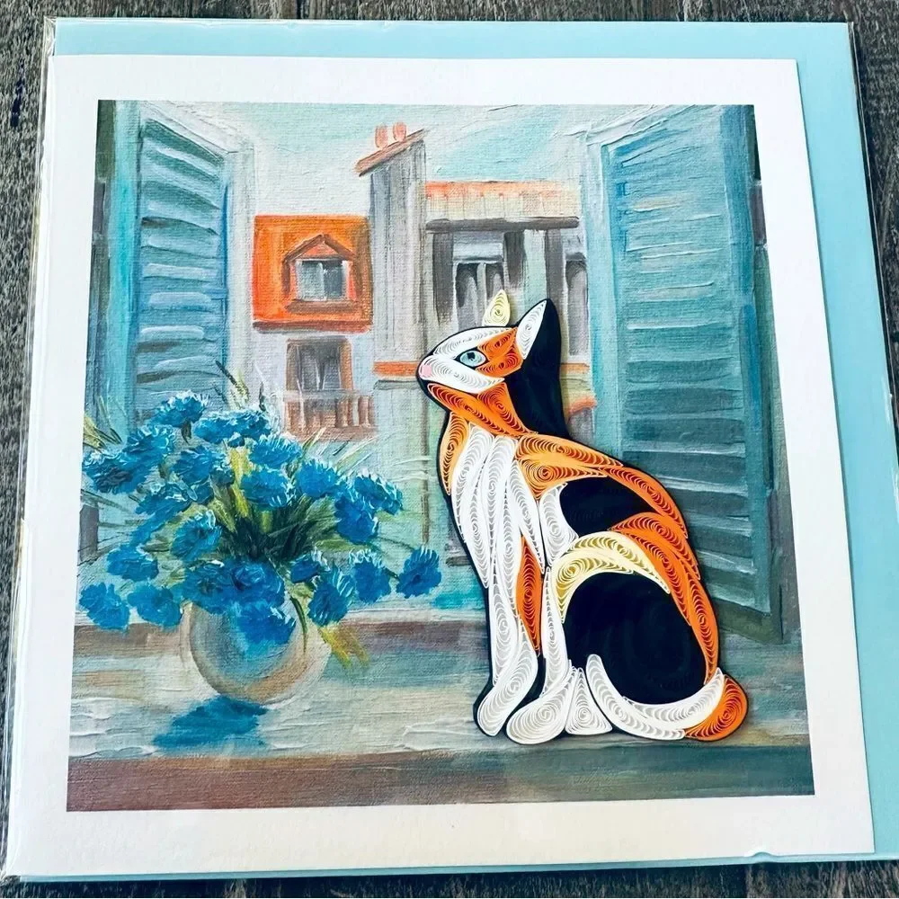 Calico Cat Quill Art Greeting Quilling Card